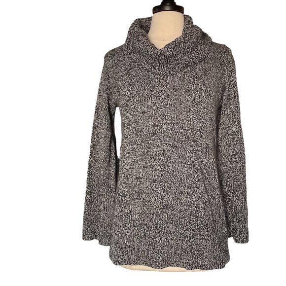 Alfani Black Tweed Sweater Size M Womens Longer Length Cowl Neck Wide Rib Hems - Picture 1 of 7